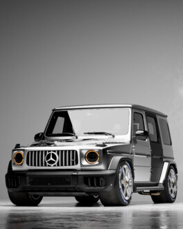 A render of a lowered, race-spec Mercedes AMG G Wagon. 